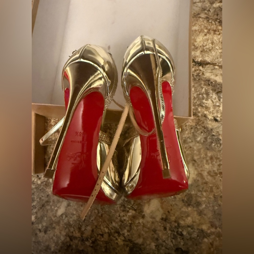 Christian Louboutin Gold and Silver Metallic Strappy High Heels - Picture 7 of 12